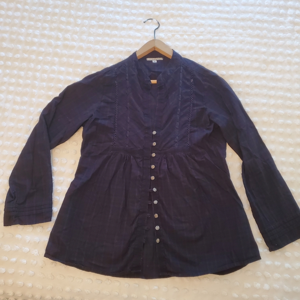 RED HAUTE, Plaid Top, Boho, Blue, Medium